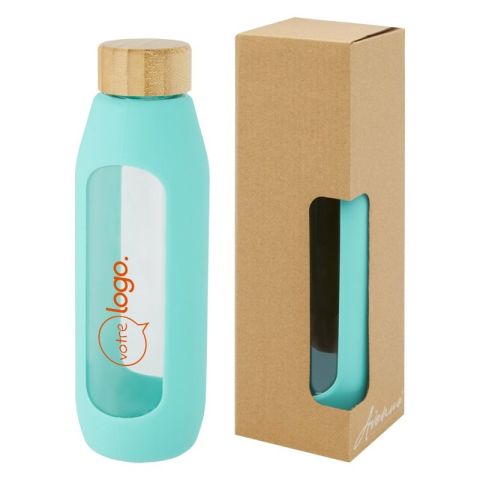 Gourde publicitaire en verre borosilicate avec grip en silicone - Tidan