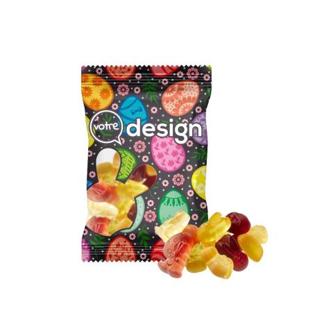 Sachet 10g personnalisé transparent de bonbons en gommes de fruits spécial Pâques