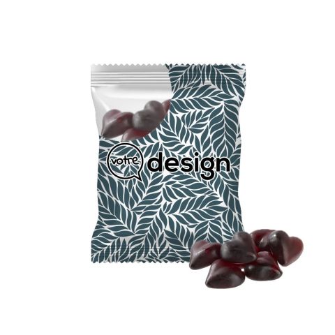 Sachet 15g transparent publicitaire de bonbons cœur au jus de cassis