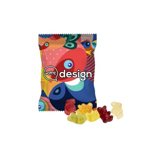 Sachet personnalisé 10g gommes de fruits oursons premium - production en 24 h