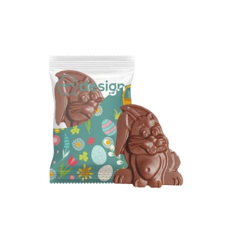 Sachet transparent personnalisé d'une figurine de Pâques en chocolat