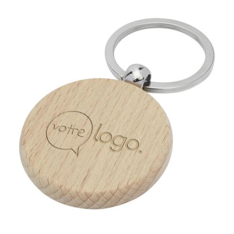 Porte-clés rond publicitaire en bois de hêtre Giovanni