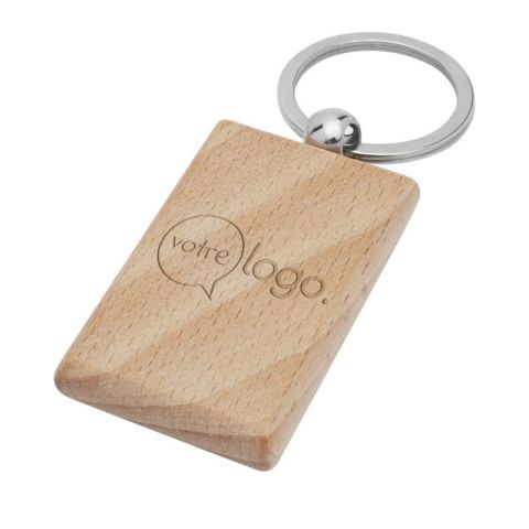 Porte-clés rectangulaire publicitaire en bois de hêtre Gian