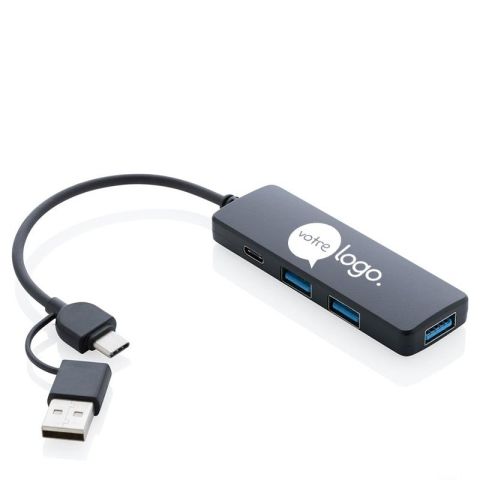 Hub avec double entrée en plastique recyclé RCS personnalisé