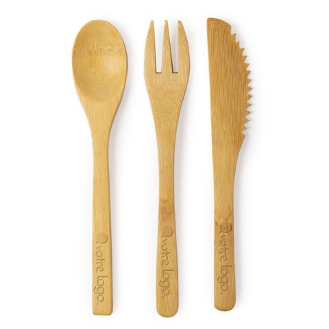 Set couverts en bambou publicitaire - Plusin