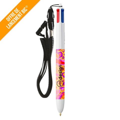 Stylo 4 couleurs BIC® personnalisable avec cordon - Ballpen 