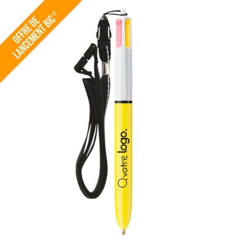 Stylo 4 couleurs BIC® personnalisable couleurs encres tendances avec cordon - Sun