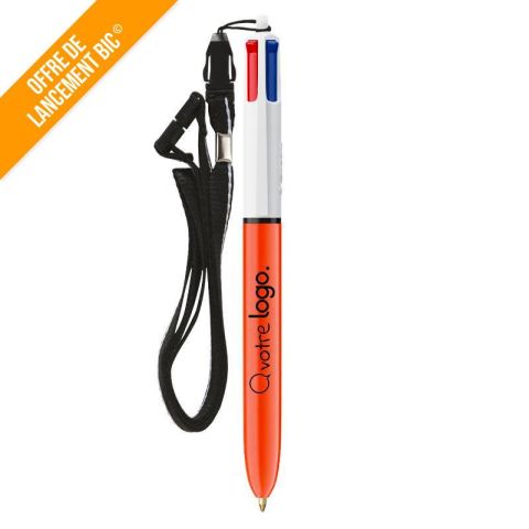 Stylo 4 couleurs BIC® personnalisable à pointe fine avec cordon
