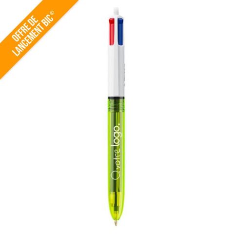 Stylo 4 couleurs BIC® personnalisable avec surligneur fluo – Fluo Bille