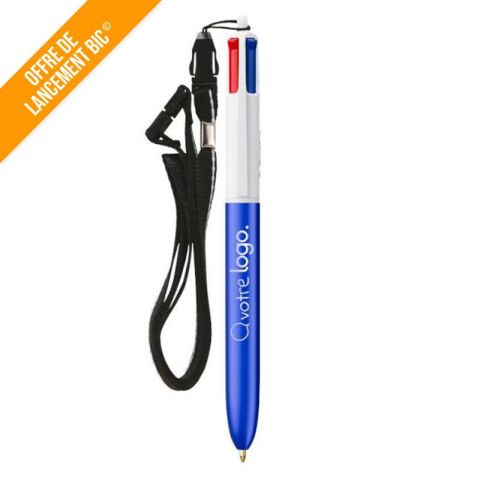 Stylo 4 Couleurs BIC® Glacé personnalisable avec cordon 