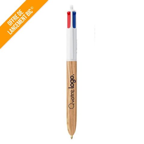 Stylo 4 couleurs BIC® effet bois personnalisable – Wood Style