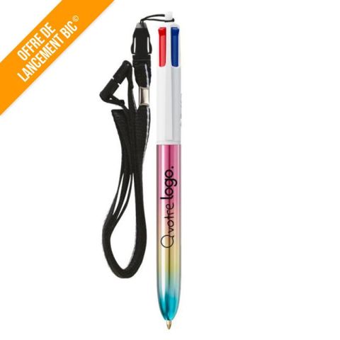 Stylo 4 couleurs BIC® personnalisable dégradé métallique avec cordon – Gradient