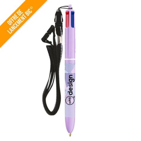 Stylo 4 couleurs BIC® pastel personnalisable avec cordon