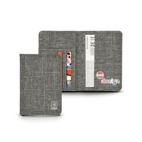 PORTE PASSEPORT, CARTE GRISE, CARTE DE CREDIT AVEC STOP RFID PUBLICITAIRE