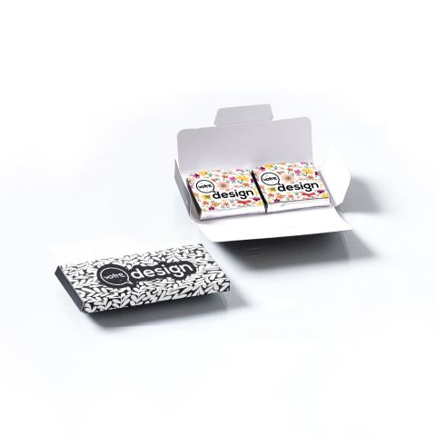2 carrés de chocolat Bio dans sa pochette 100% personnalisable ®Le Petit Carré