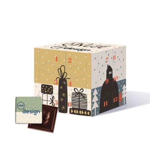 Calendrier de l’Avent cubique pré personnalisé avec bagues de chocolat personnalisées