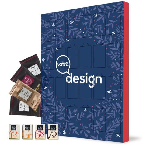 Grand calendrier de l'avent publicitaire aux thé Dammann & assortiment de chocolat ®Le Petit Carré