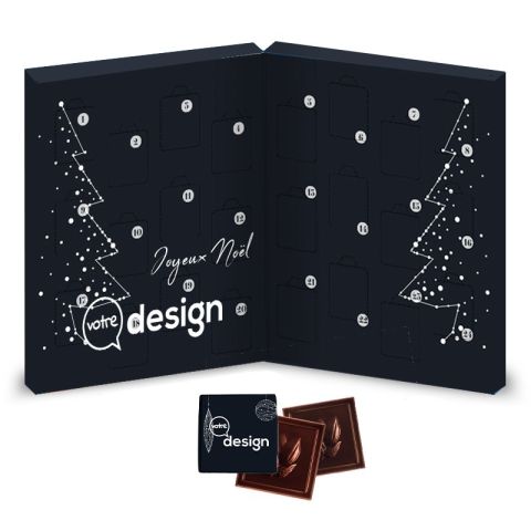 Calendrier de l'avent pré personnalisé aux chocolat noir Bio ®Le Petit Carré