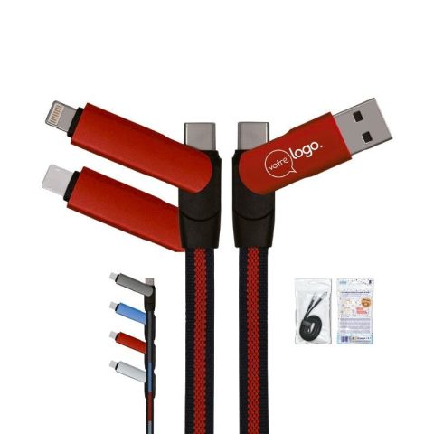 CABLE DE CHARGE RAPIDE ET TRANSFERT  6 EN 1 PERSONNALISABLE