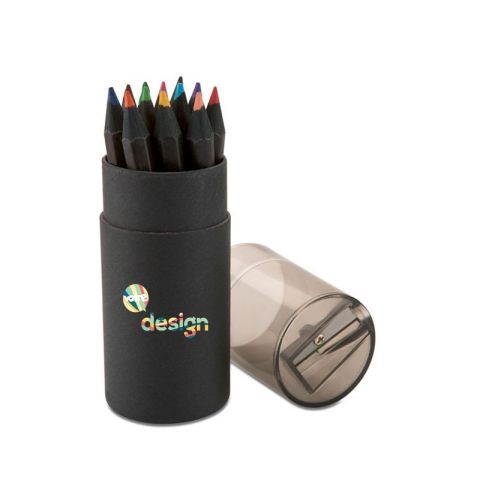 12 crayons de couleurs noirs publicitaire BLOCKY