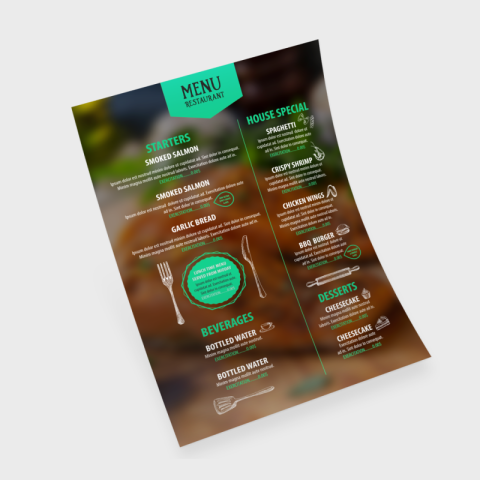 Menus personnalisés PVC résistants durables et faciles à nettoyer