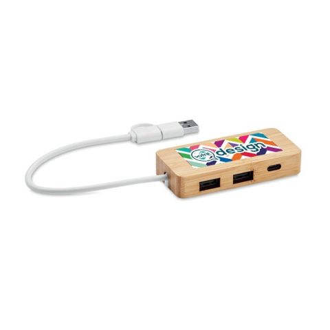 Hub publicitaire USB 3 ports en bambou - HUBBAM