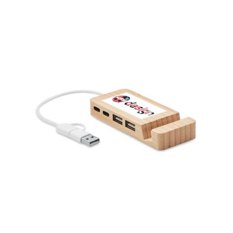 Hub publicitaire USB 4 ports en bambou - HUBSTAND