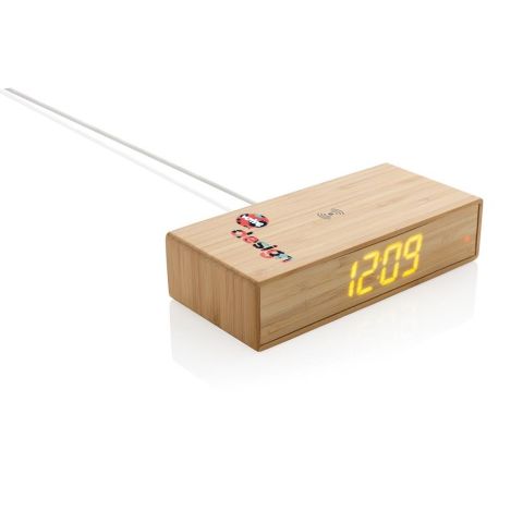 Réveil en bambou personnalisé avec chargeur sans fil 5W