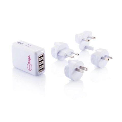 Adaptateur de voyage avec 4 ports USB publicitaire