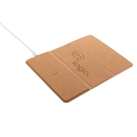 Tapis de souris publicitaire avec chargeur sans fil 10W en liège FSC®