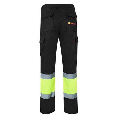 Pantalon de travail personnalisé bicolore multipoches avec bandes réfléchissantes