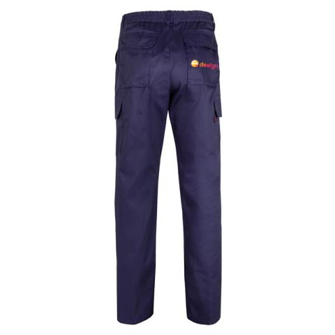 Pantalon multipoches personnalisé en sergé avec ceinture élastiquée et six poches