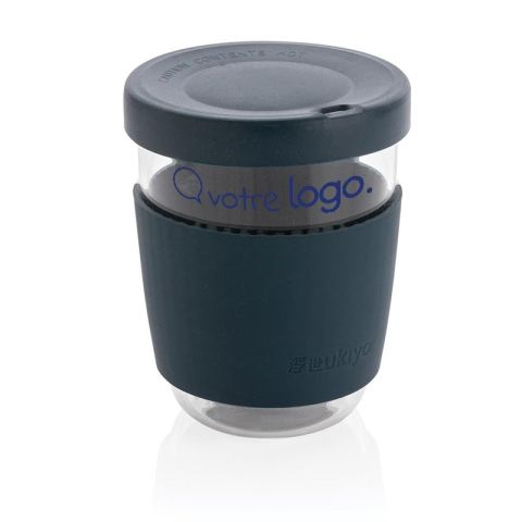 Verre 360ml publicitaire avec couvercle et manchon en silicone