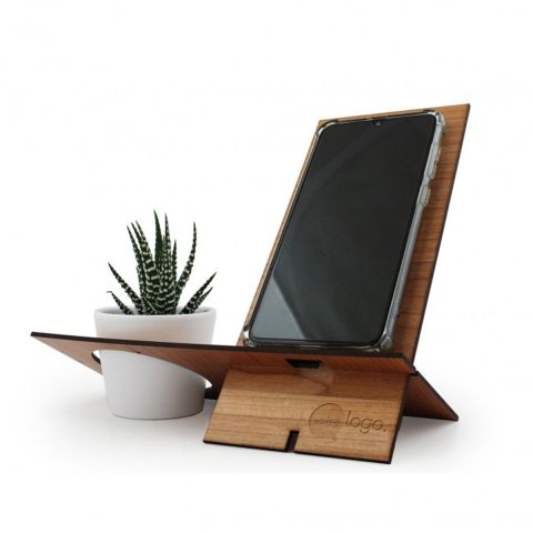 Support de téléphone en bois personnalisé avec petite plante
