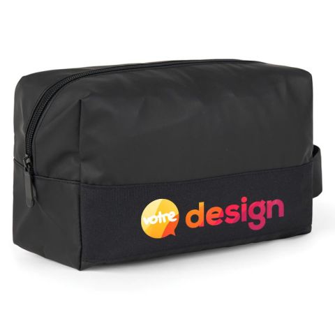 Trousse de toilette personnalisée en polyester GRS avec revêtement PU et poignée