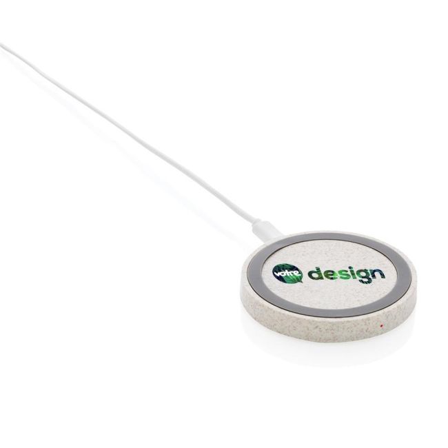 Chargeur personnalisé sans fil rond en fibre de paille de 5W