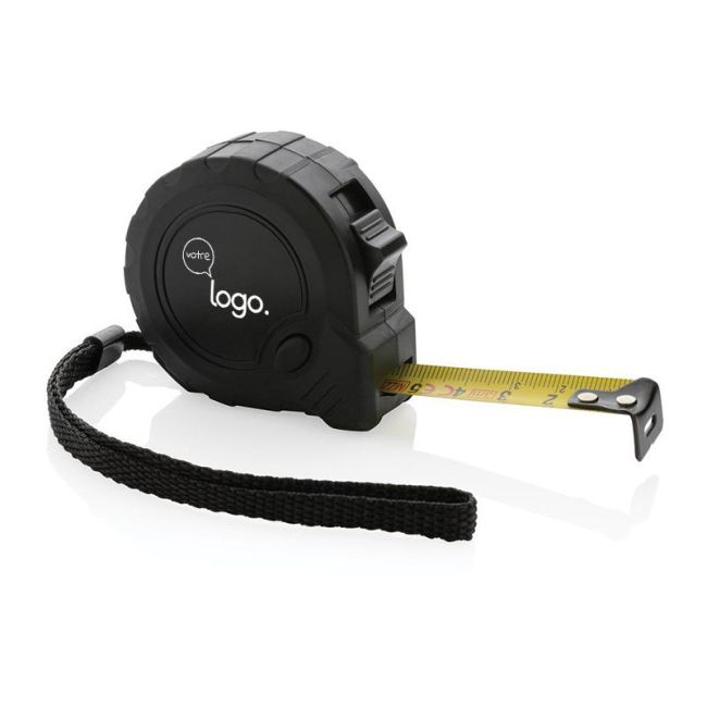 Mètre 3M/16 mm en plastique recyclé RCS avec bouton d'arrêt personnalisé