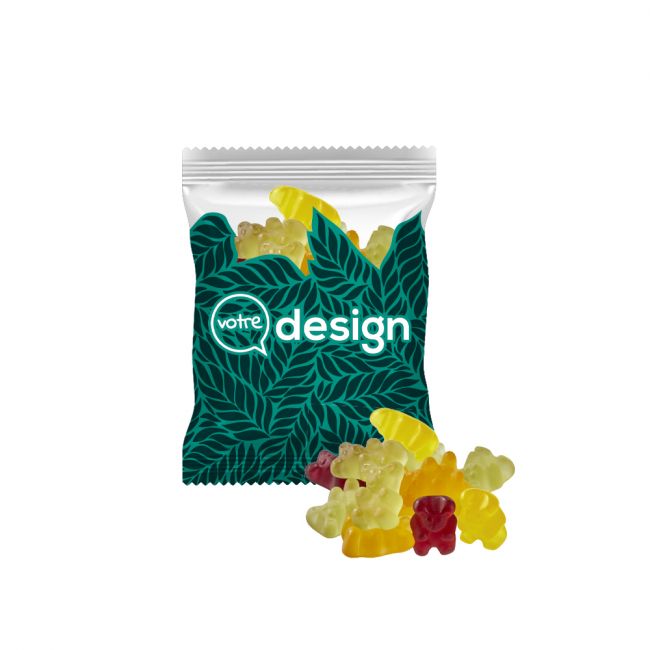 Bonbons oursons bio & vegan personnalisé en sachet transparent de 10g