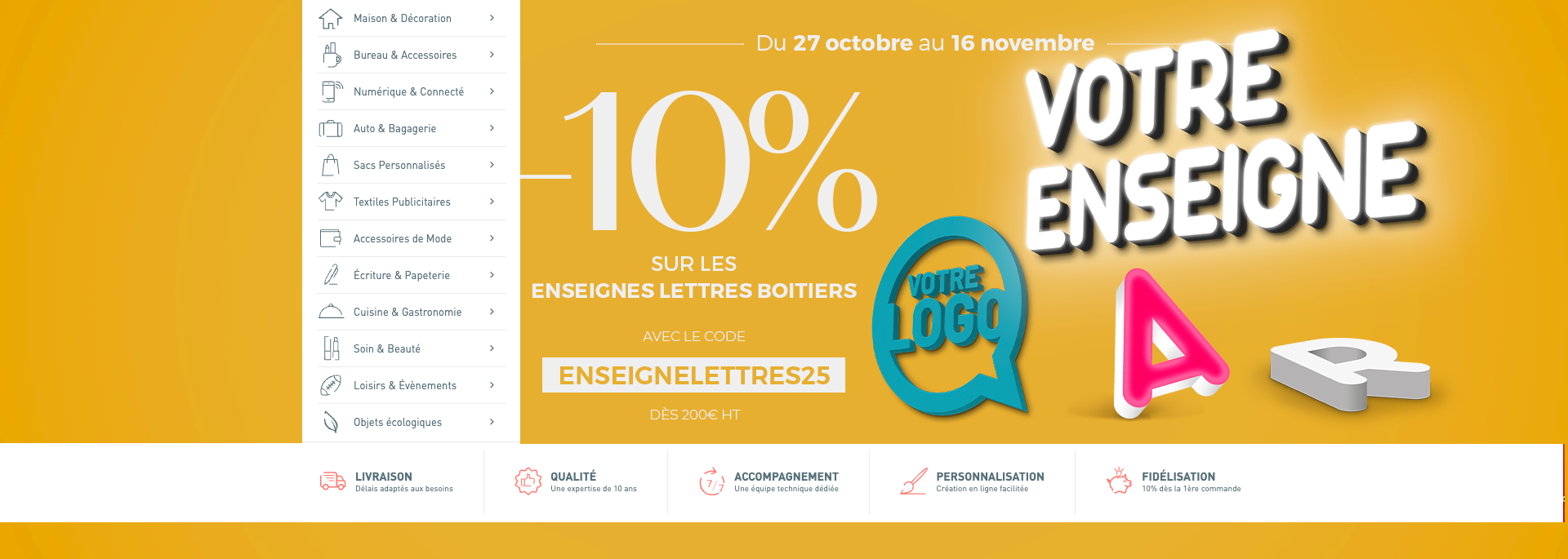 -10% sur l'enseigne lettres boitiers jusqu'au 16/11/2025